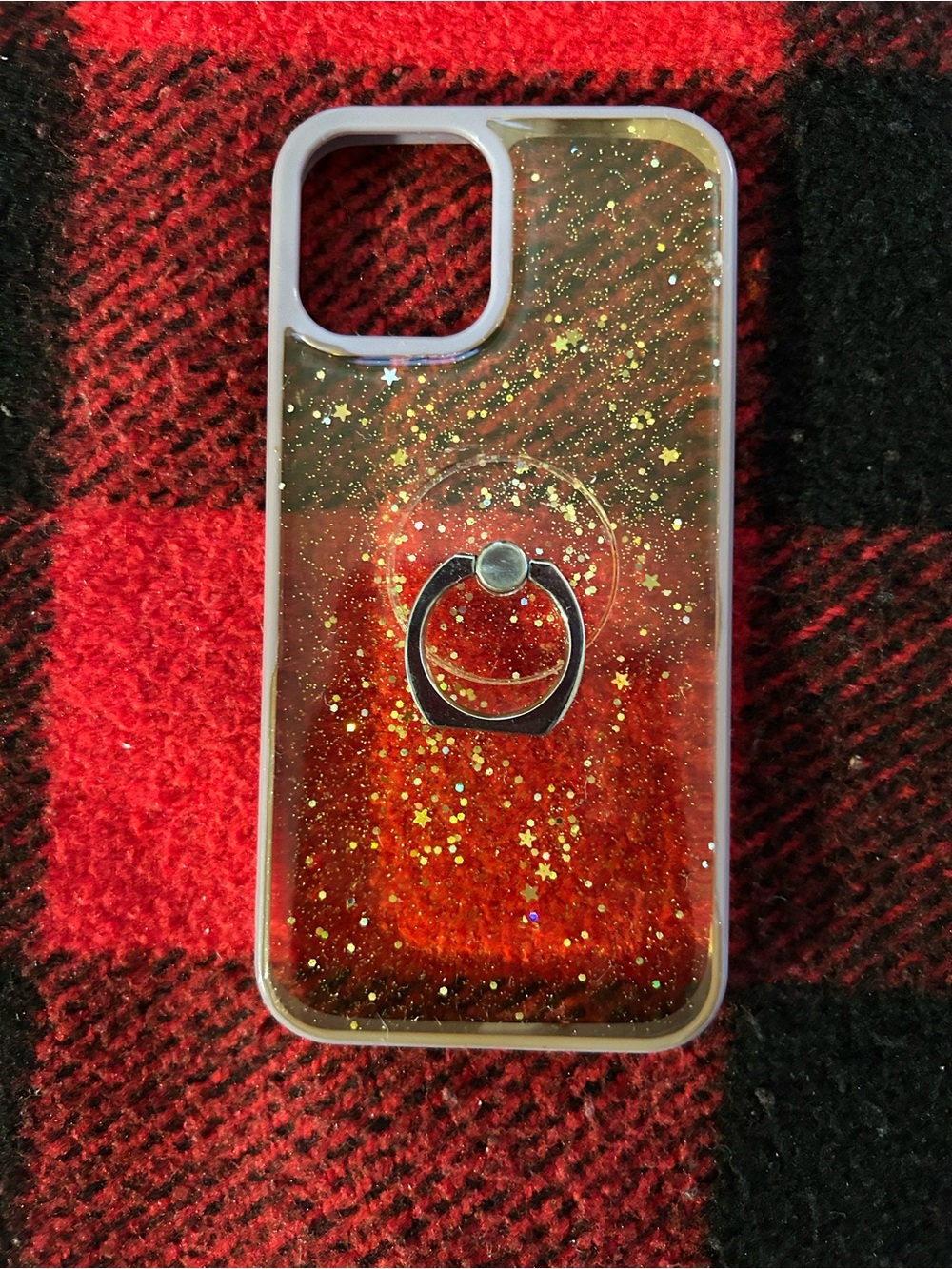 Glitter Star Red iPhone 12 Case with Ring Holder